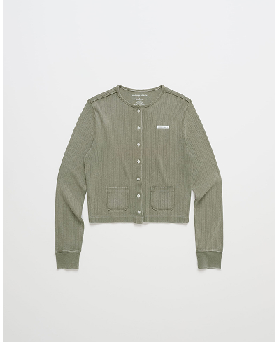 Hanes Pointelle Crewneck Cardigan - Moss