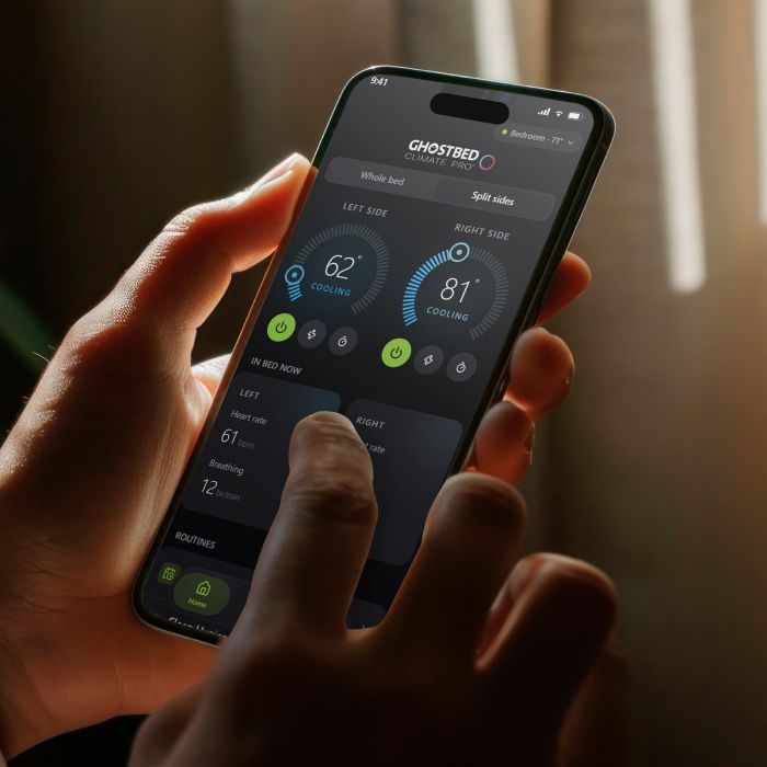 GhostBed Climate Pro app with biometric sleep tracking