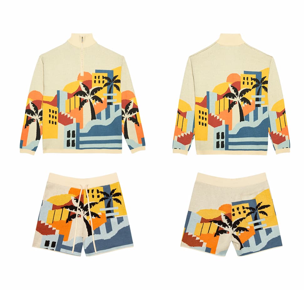 Clothing outfits laid out in grid