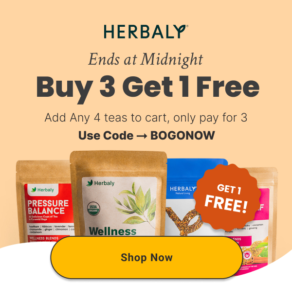 Ends at Midnight - Buy 3 Get 1 Free - Add any 4 teas to cart, only pay for 3. Use Code > BOGONOW