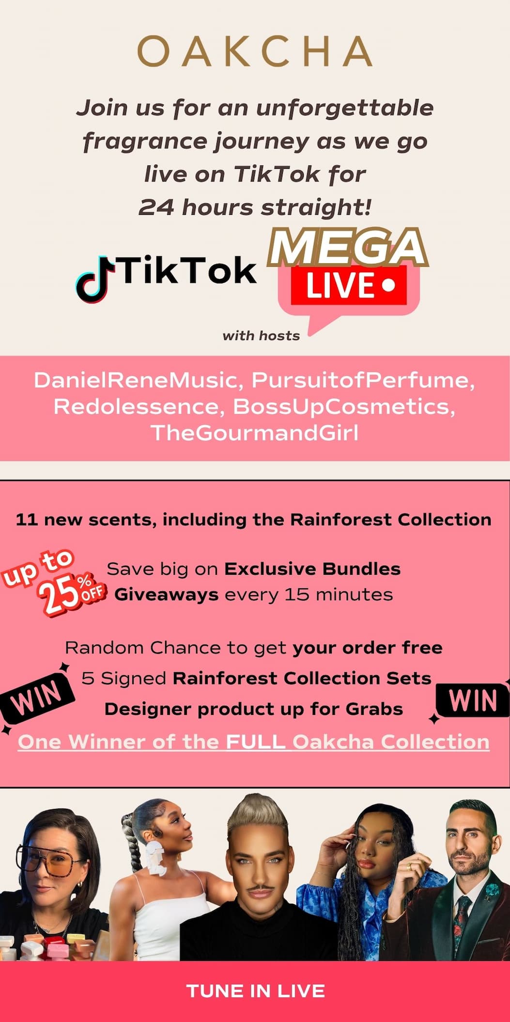 Oakcha. Join us for an unforgettable fragrance journey as we go live on TikTok for 24 hours straight!