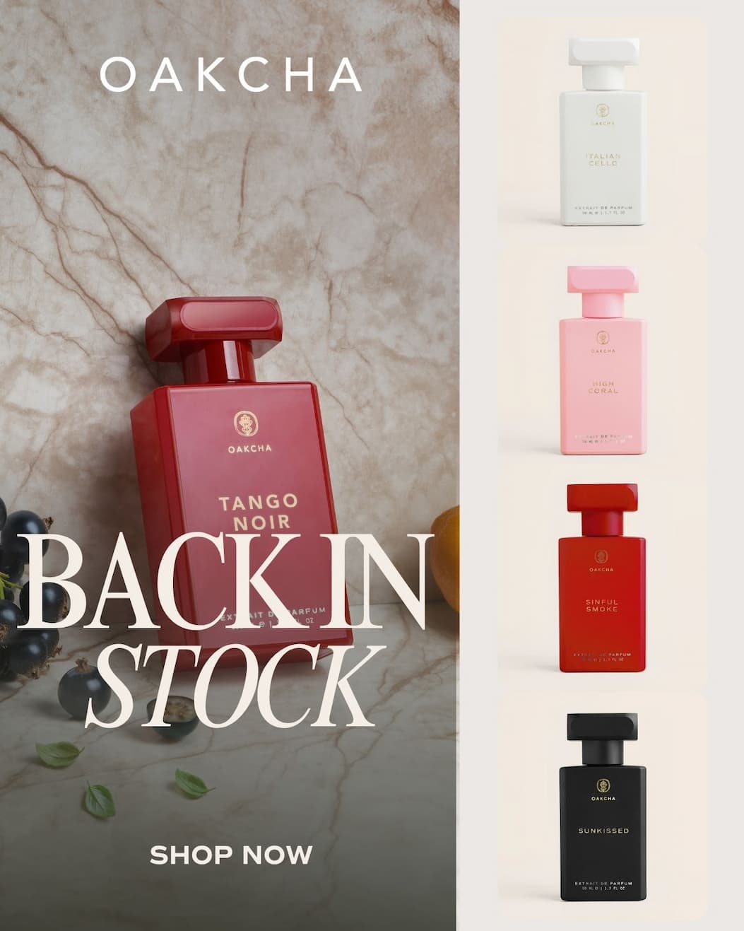 Oakcha. Back in Stock. Shop Now