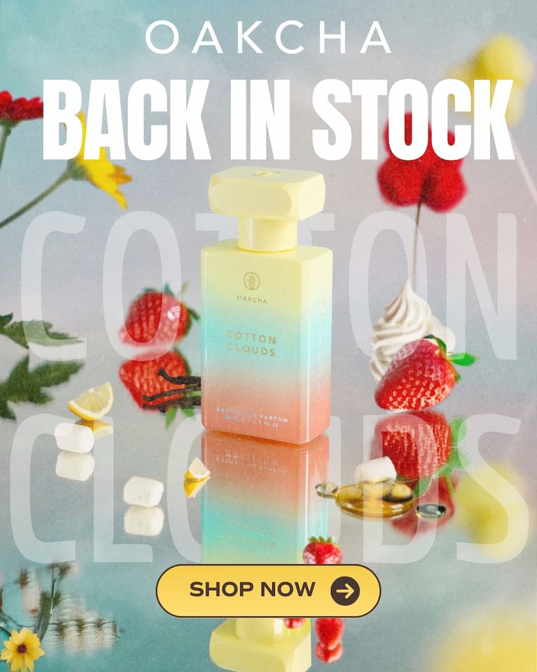 Oakcha. Back In Stock. Cotton Clouds. Shop Now