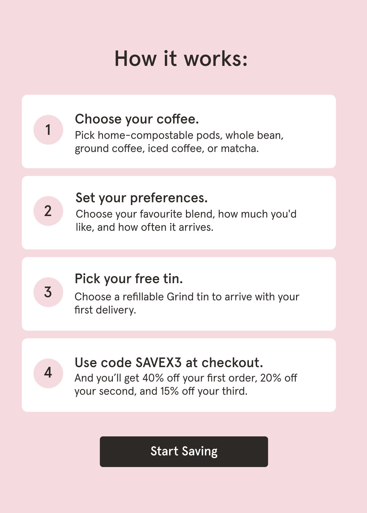Get 40% off your first Grind coffee order!