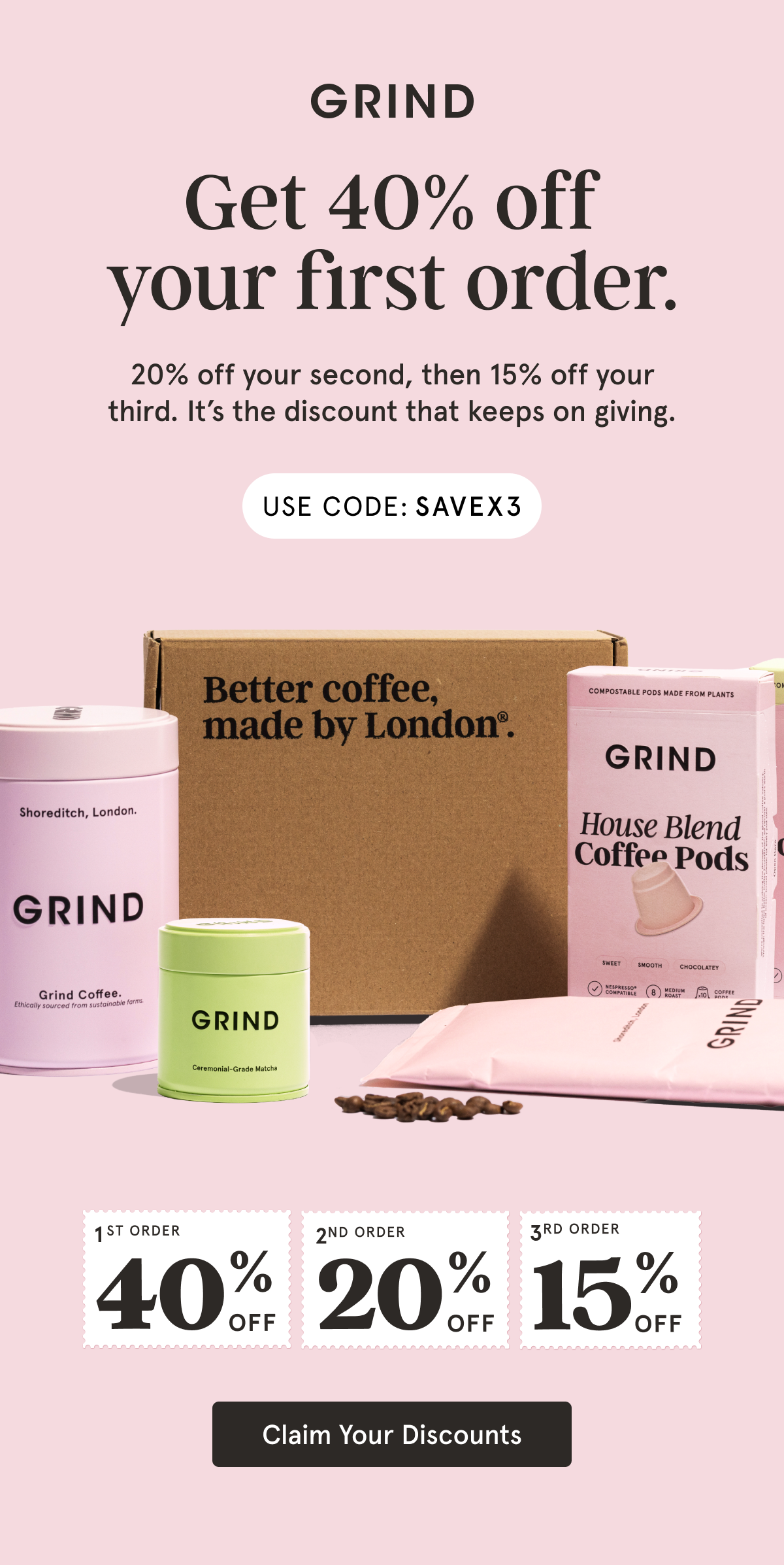 Get 40% off your first Grind coffee order!