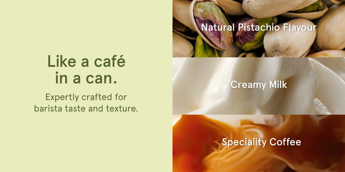 Shop oue new Iced Pistachio Latte cans.