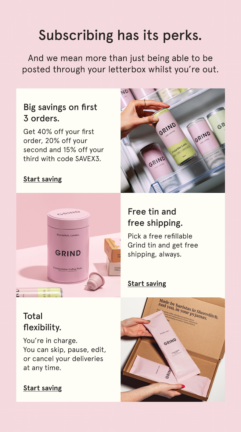 Get 40% off your first Grind coffee order!