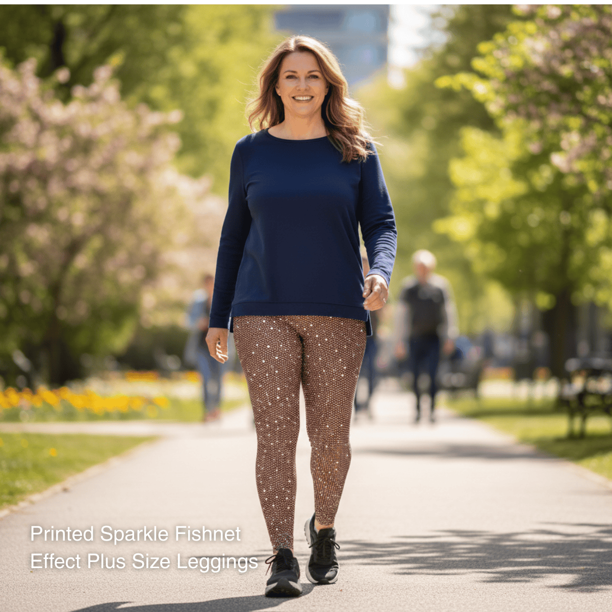 Printed Sparkle Fishnet Effect Plus Size Leggings