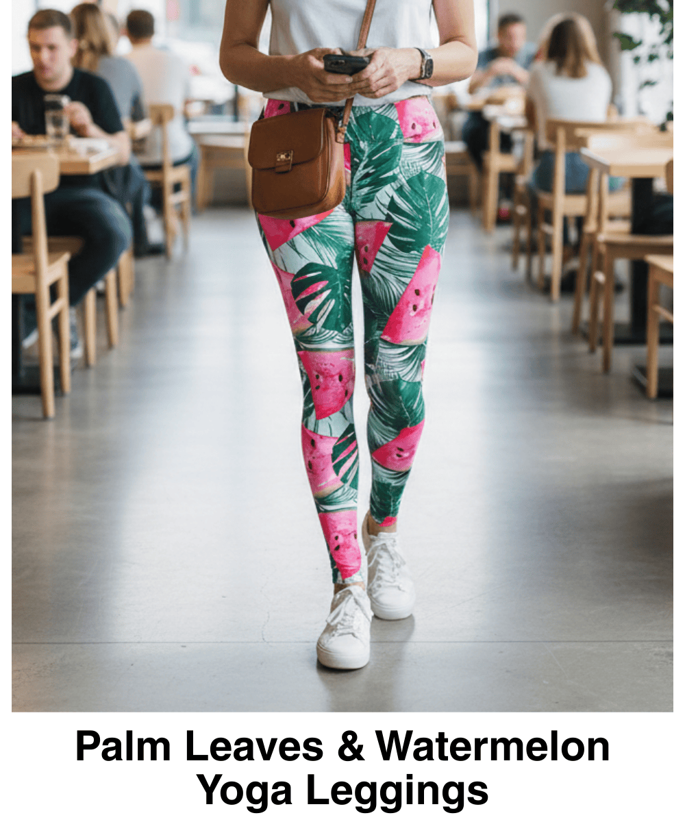 Palm Leaves & Watermelon Yoga Leggings
