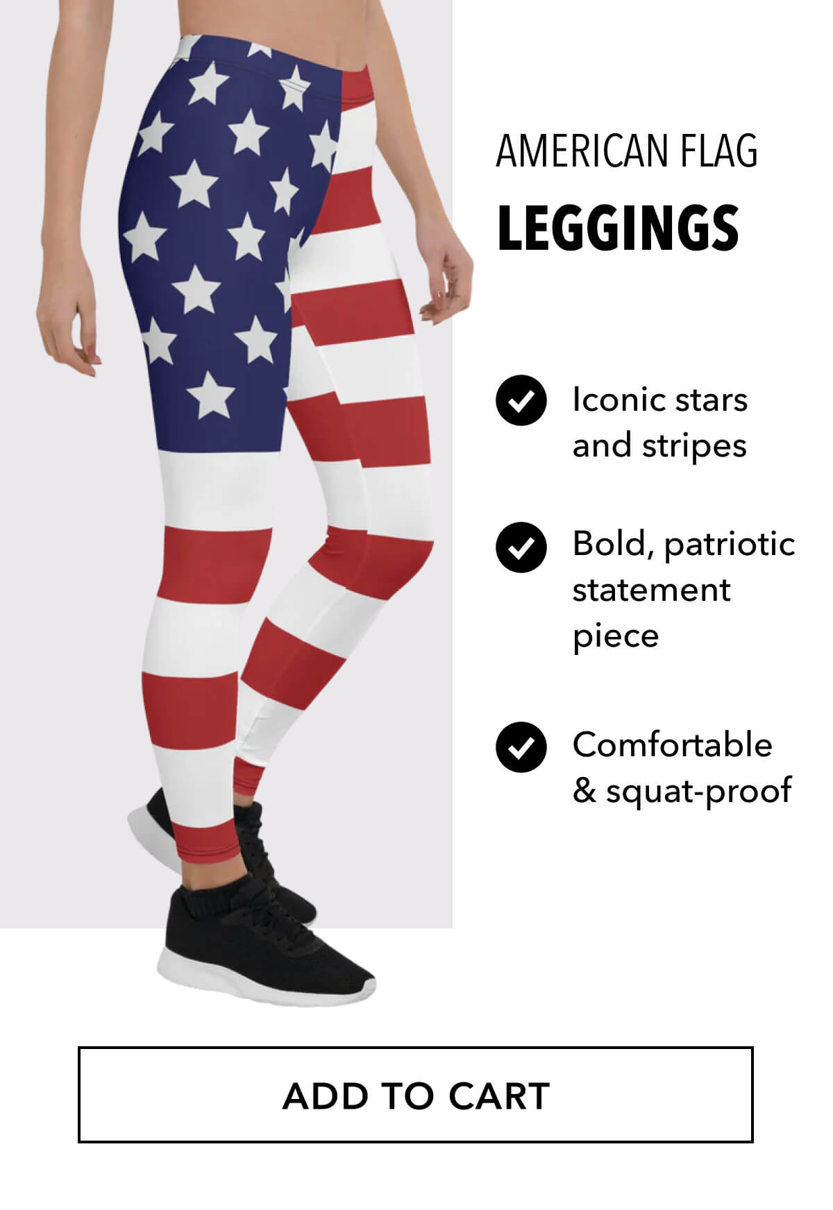 American Flag Leggings Iconic stars and stripes  Bold, patriotic statement piece Comfortable & squat-proof