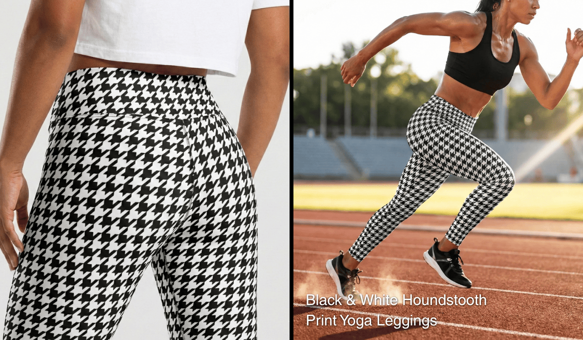 Black & White Houndstooth Print Yoga Leggings
