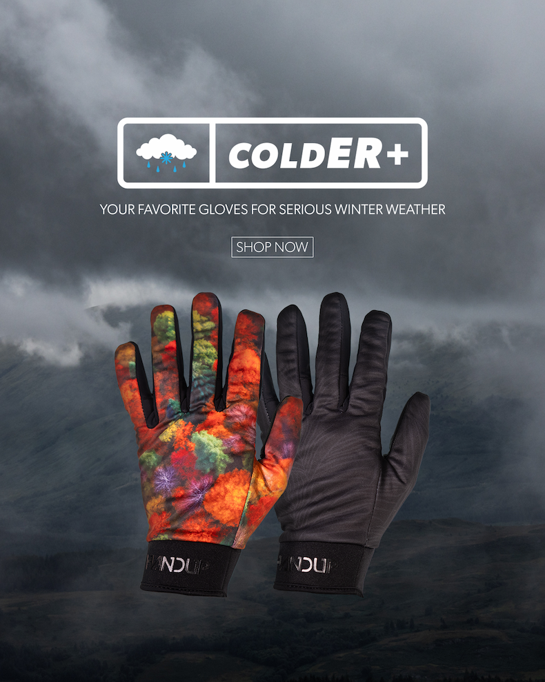 A rotating gif of images that feature a cyclist wearing versions of cold weather gloves. 