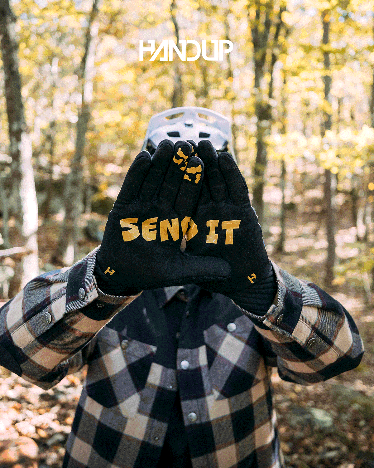 A rotating gif of images that feature a cyclist wearing versions of cold weather gloves. 