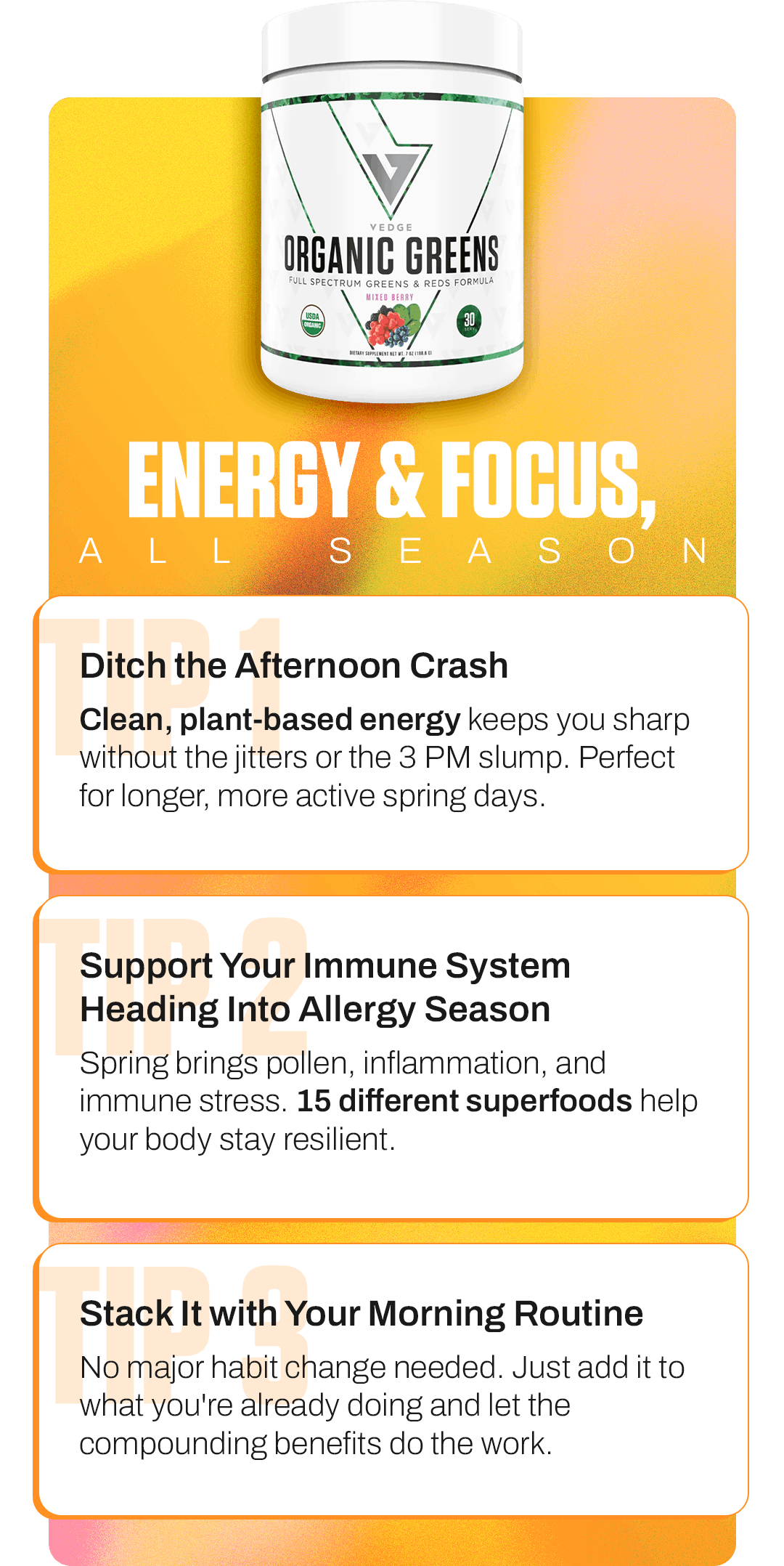 ORGANIC GREENS: ENERGY & FOCUS, ALL SEASON LONG