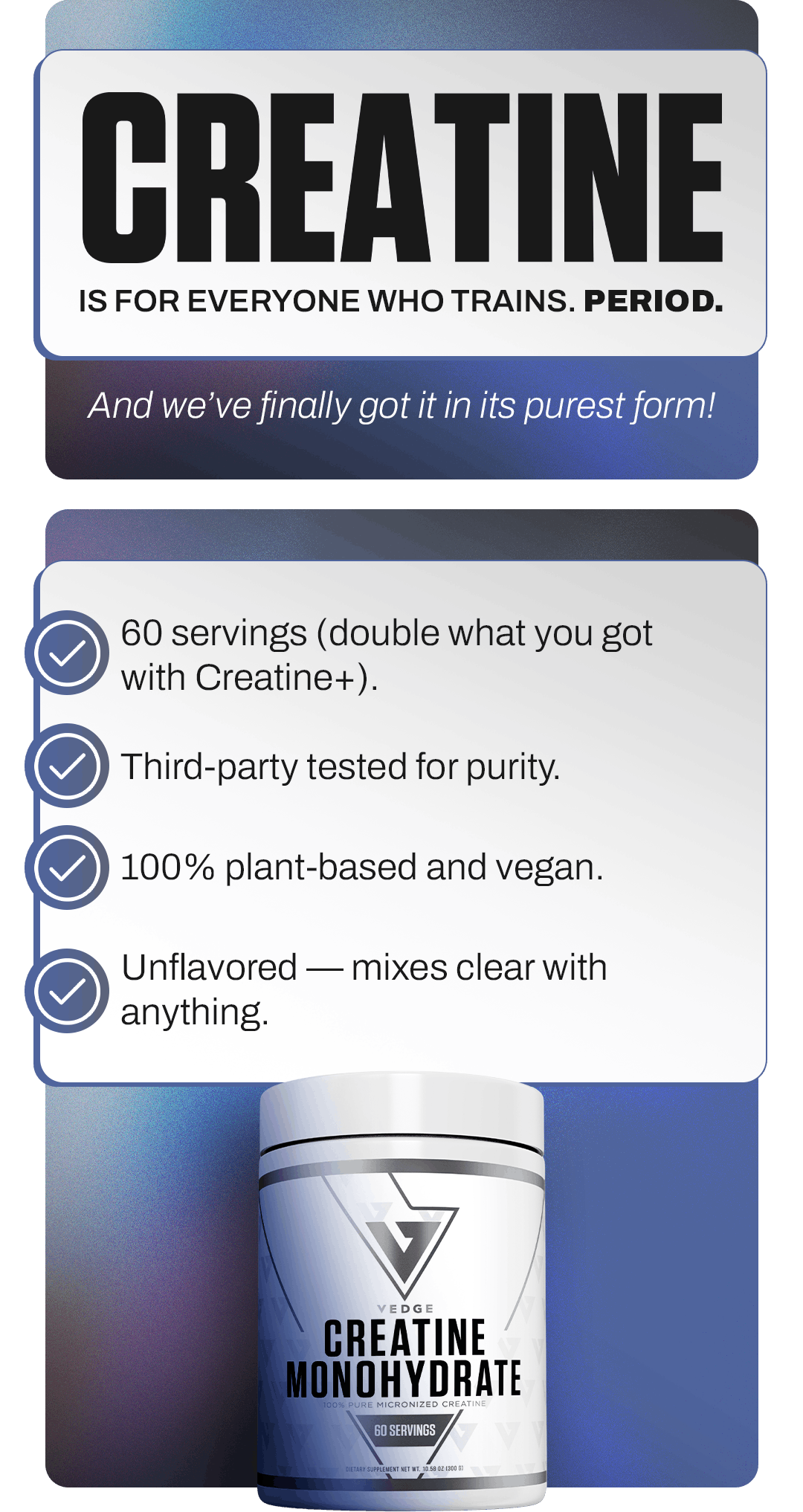 Creatine is for everyone who trains. Period.