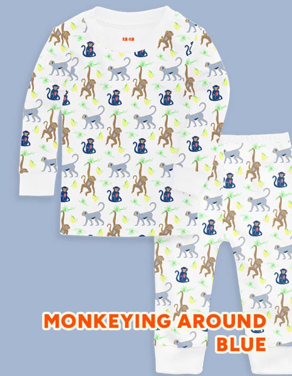 Monkeying Around Blue Long Sleeve Pajama Set