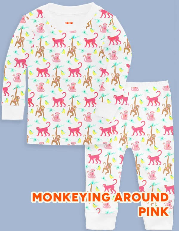 Monkeying Around Pink Long Sleeve Pajama Set