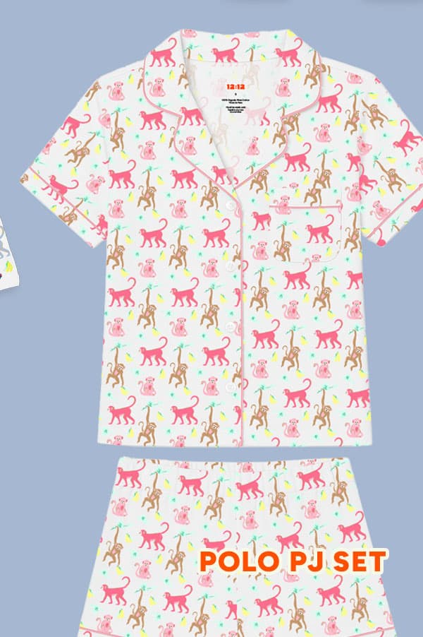 Monkeying Around Pink Polo Pajama Set