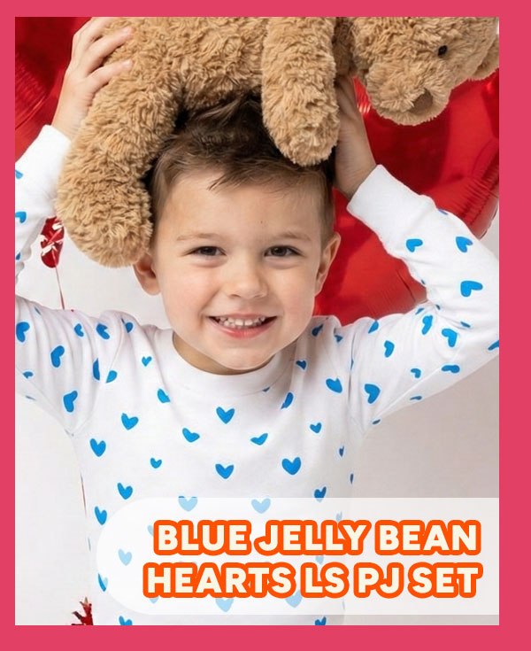 Blue Jelly Bean Hearts LS PJ Set
