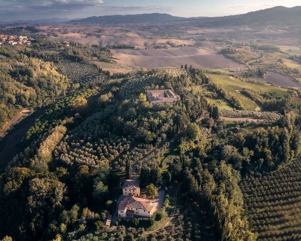 Aerial view of the Badia di Morrona.