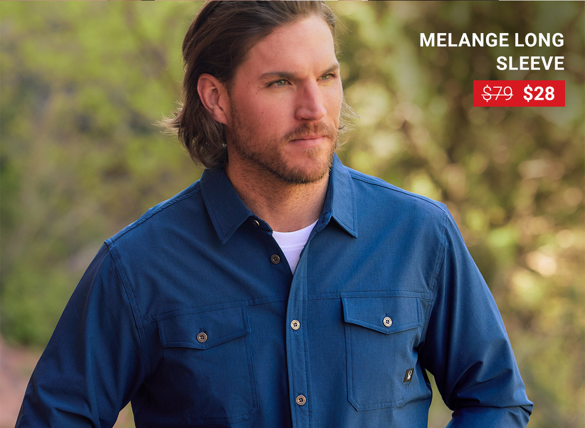 Man wearing a blue button up shirt - Melange Long Sleeve was $79, now $24