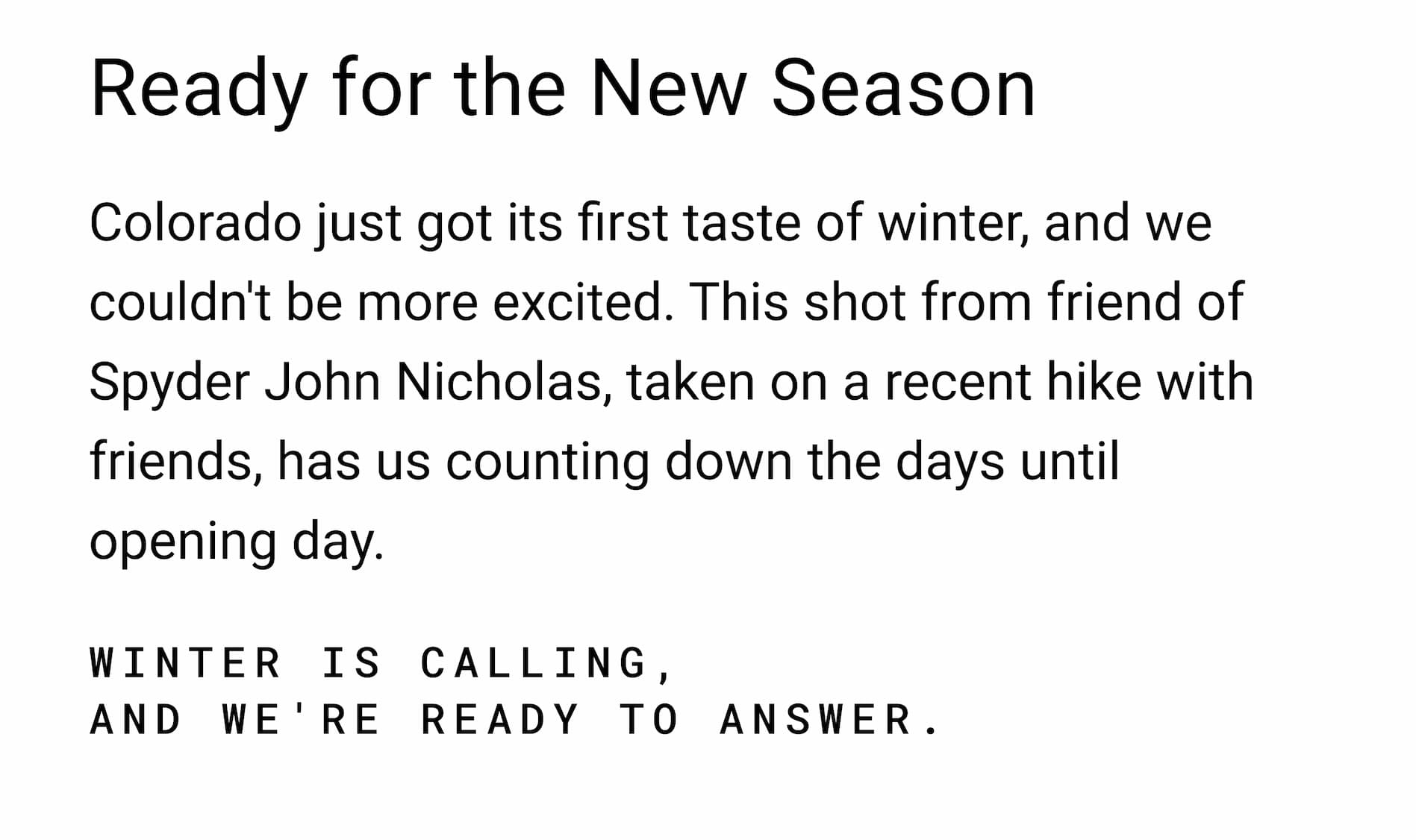 Ready for the New Season.