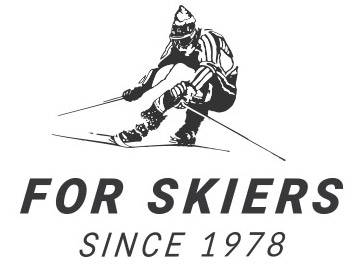 Illustration of a skier with text underneath: For Skiers Since 1978