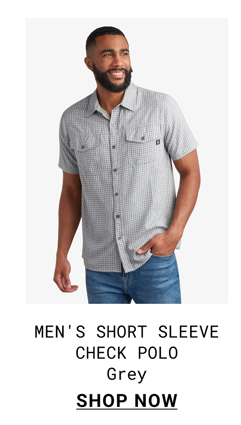 Men's Short Sleeve Check Polo - Grey