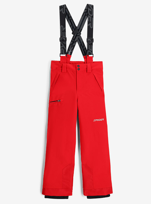 Red boy's Spyder ski pants with suspenders