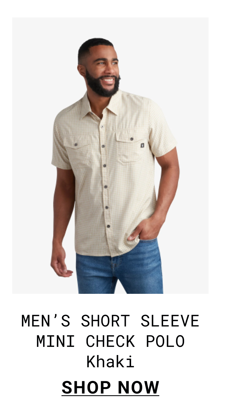 Mens Short Sleeve Mini Check Polo - Khaki