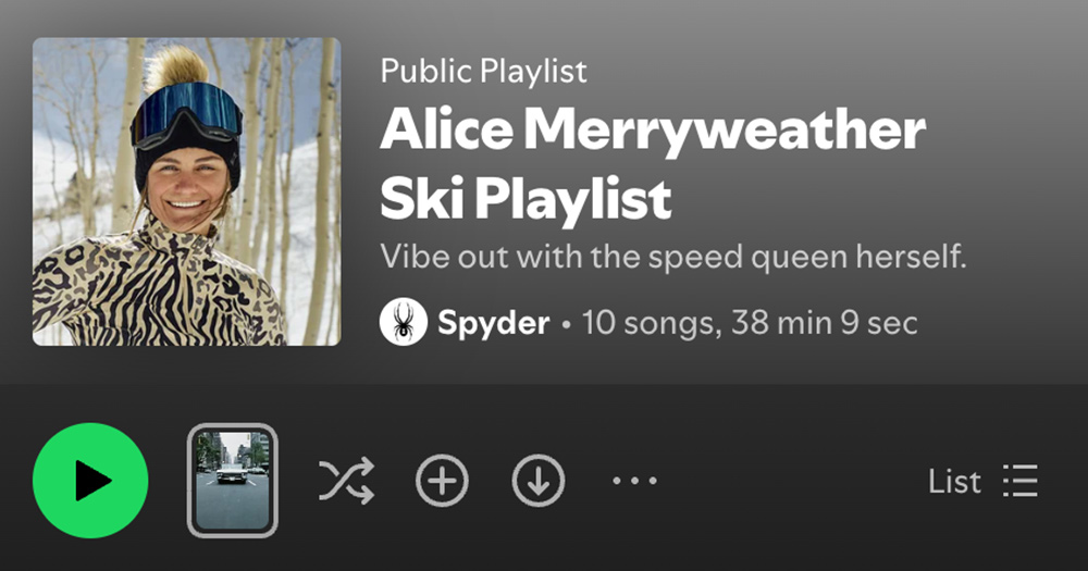 Spotify Public Playlist - Alice Merryweather Ski Playlist