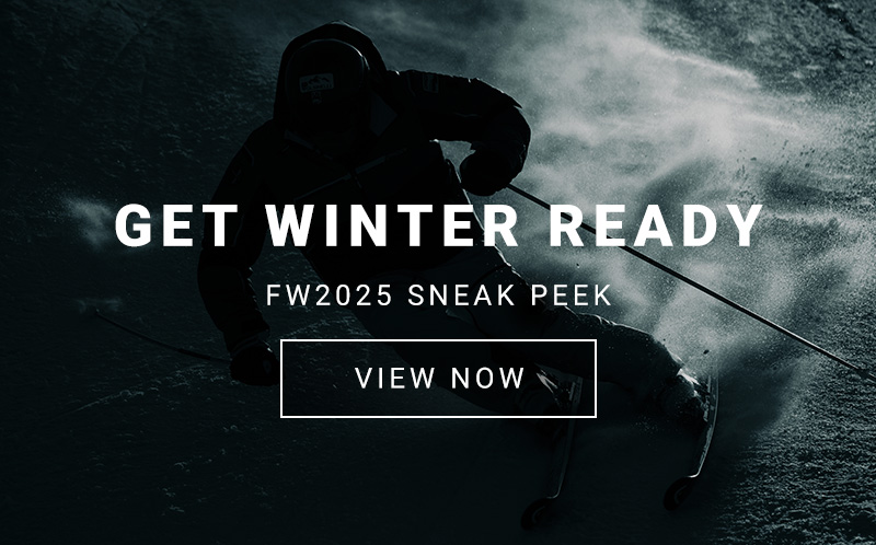Skier in dark moody lighting - Get Winter Ready, FW2025 Sneak Peak - View Now Button