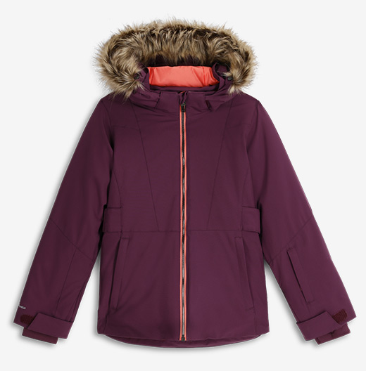 Plum color Girls Lola ski jacket flatlay