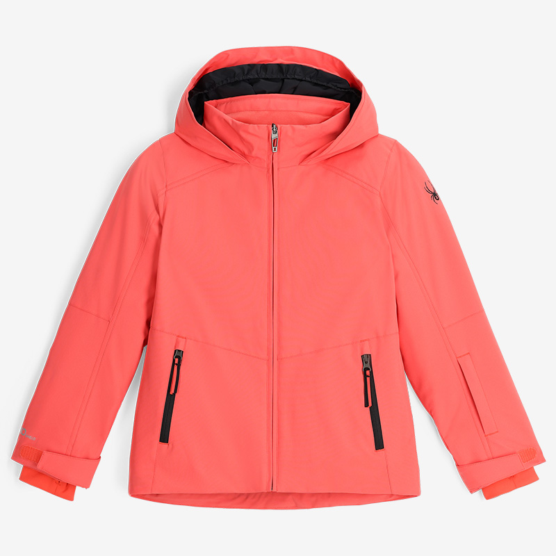 Flat lay photo of a girl's coral ski jacket