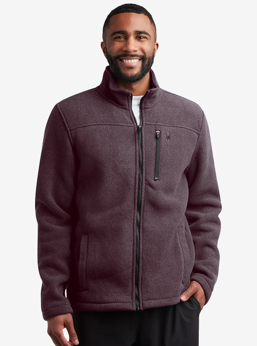 Man wearing fleece full zip jacket in black