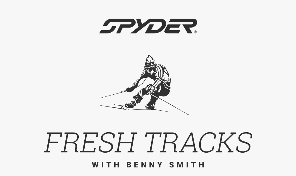 Spyder logo. Image illustration of skier. Fresh Tracks with Benny Smith