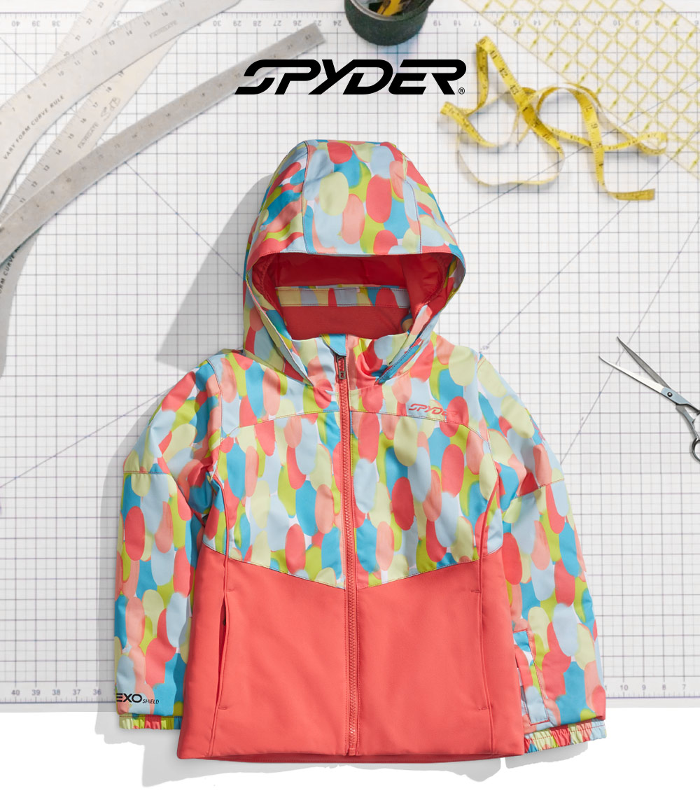 Spyder - Kids pink jacket with patterns on a measuring grid sheet