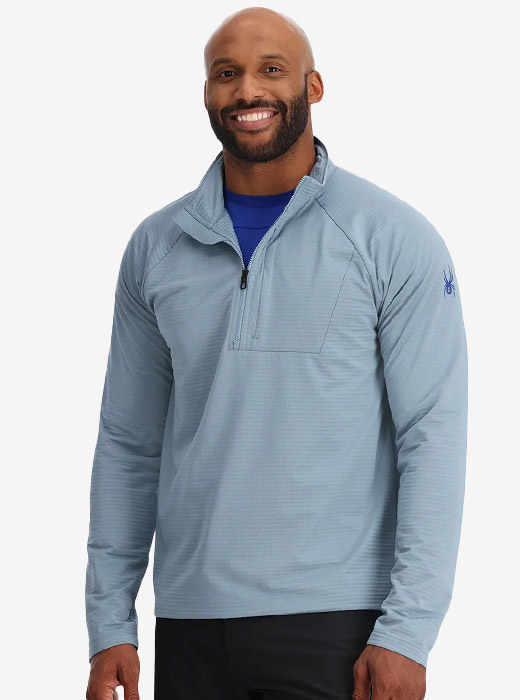 Man wearing blue Gridweb Performance fleece