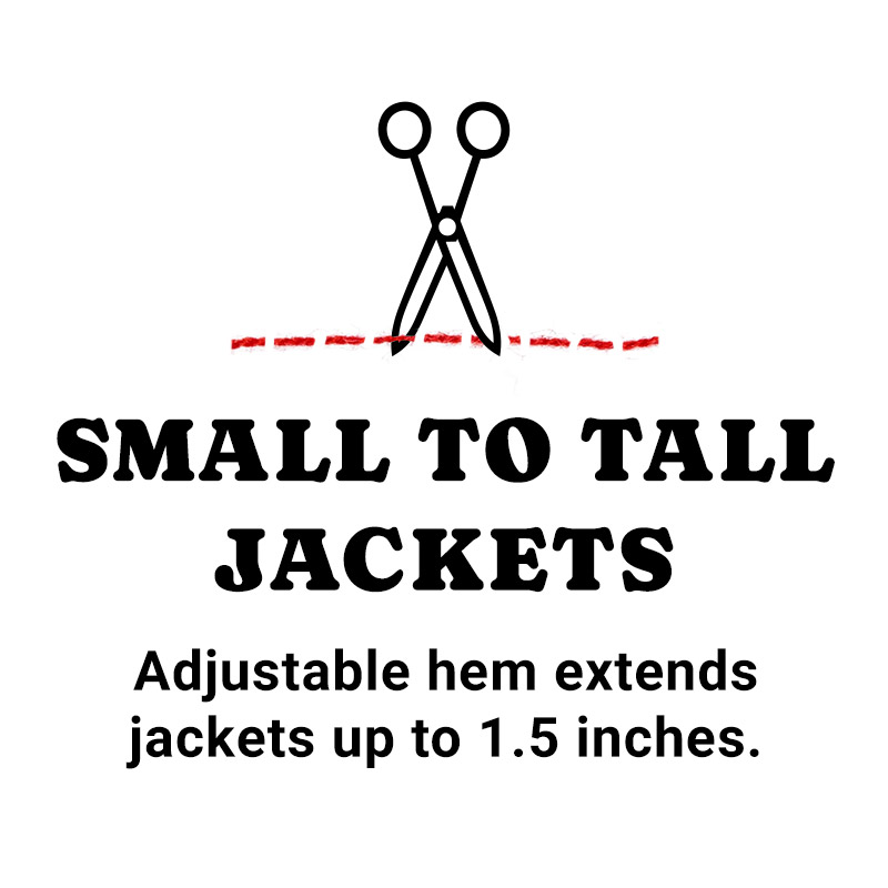 Small-To-Tall Jackets - Adjustable hem extends jackets up to 1.5 inches
