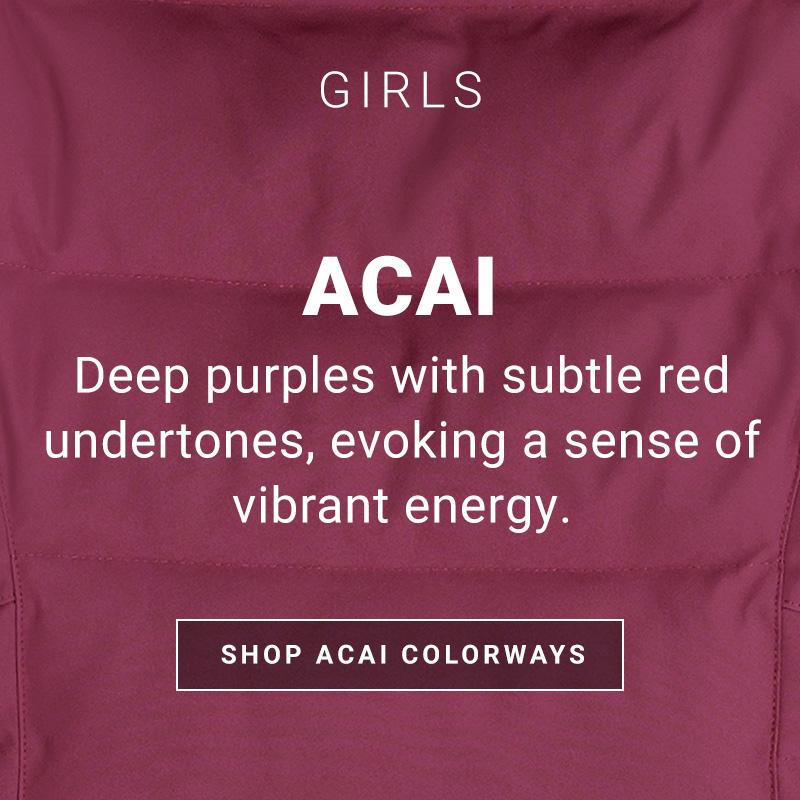 Girls Acai. Deep purples with subtle red undertones, evoking a sense of vibrant energy. Shop Acai colorways.