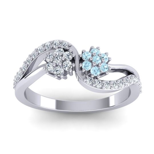 Aquamarine Fashion Ring in 14k White Gold with Diamond – Prabadara Simple Ring