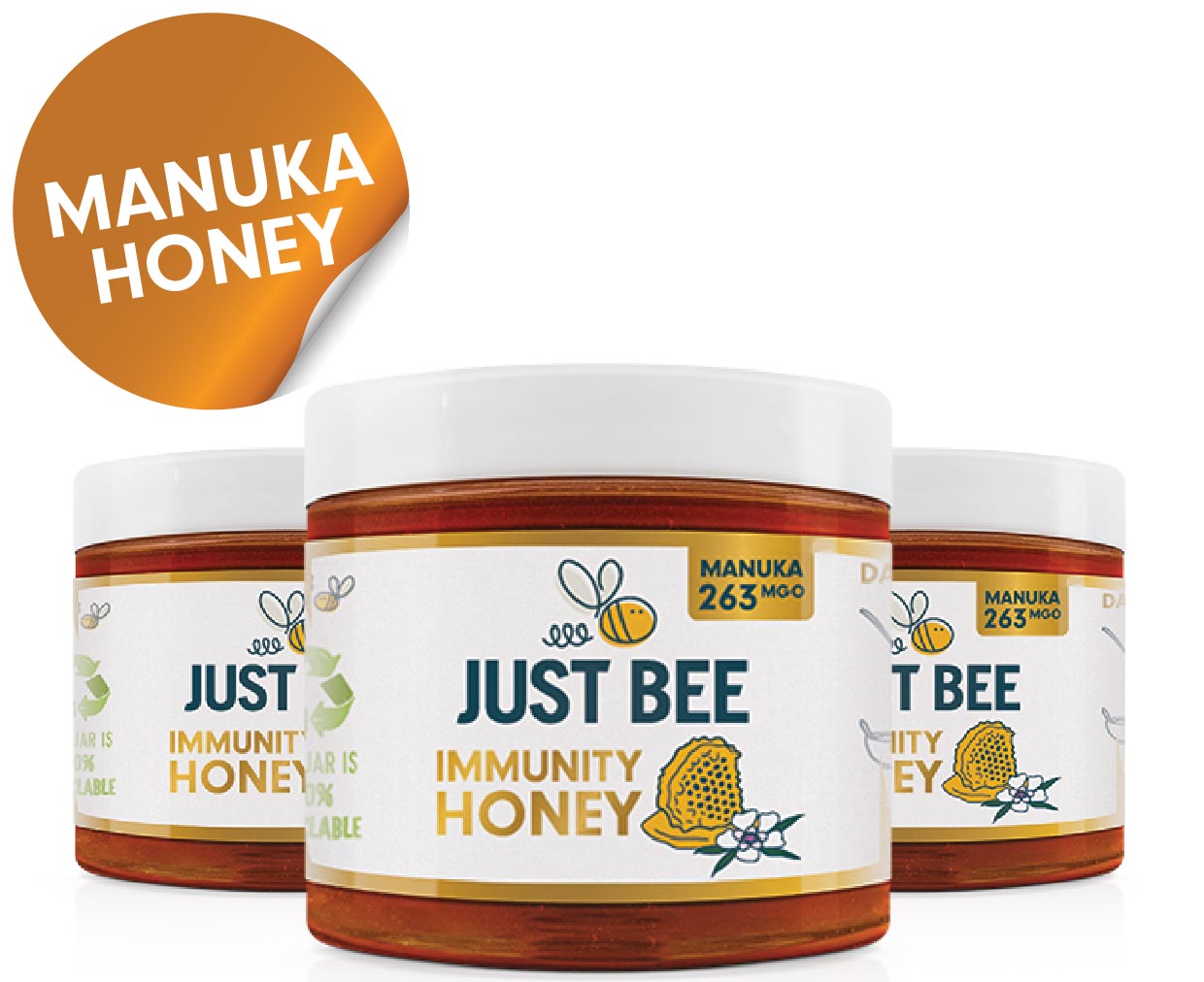 Image of 3 pots of Just Bee Manuka Honey