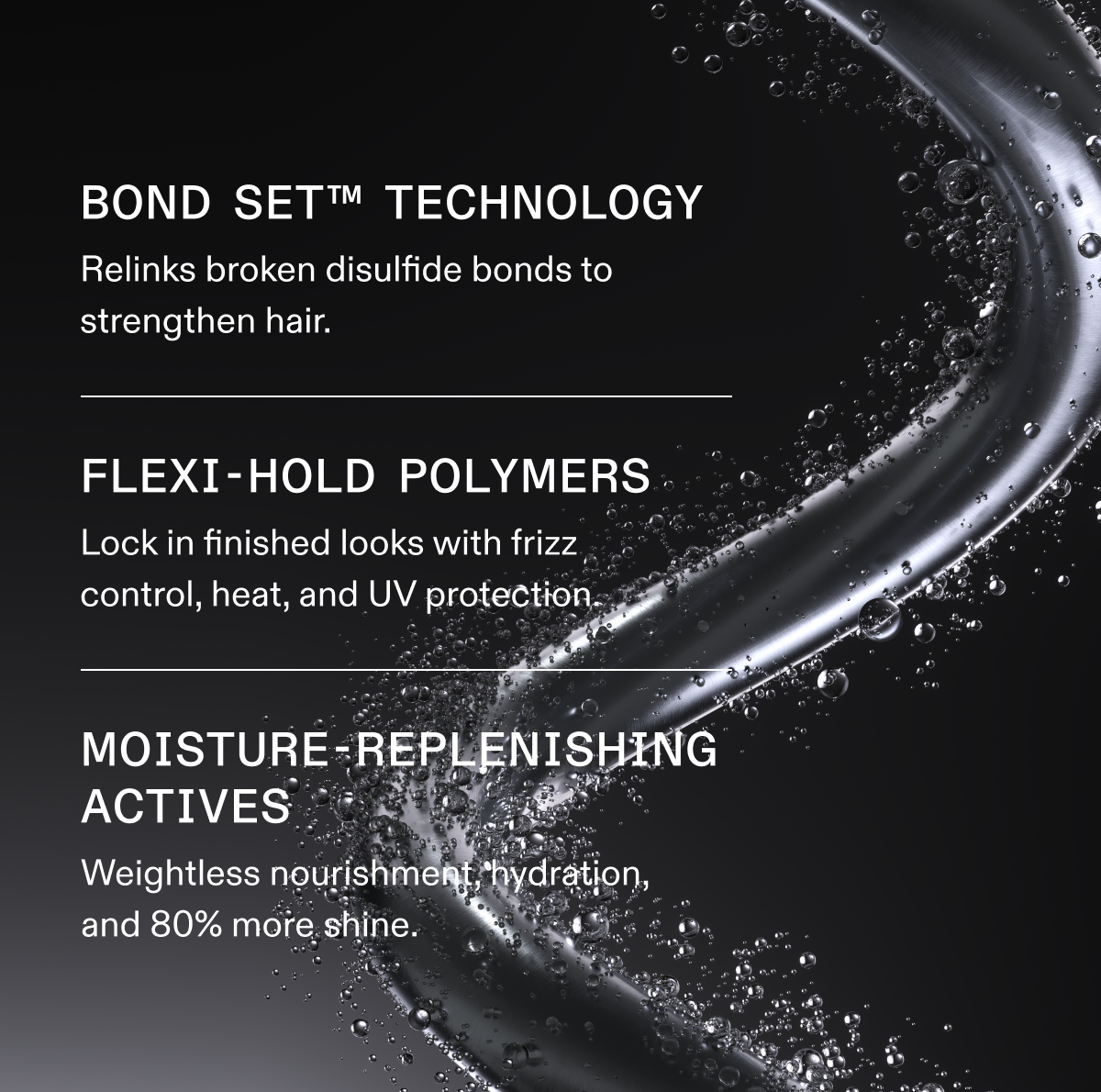 Bond Set Technology | Flexi-Hold Polymers | Moisture-Replenishing Actives 