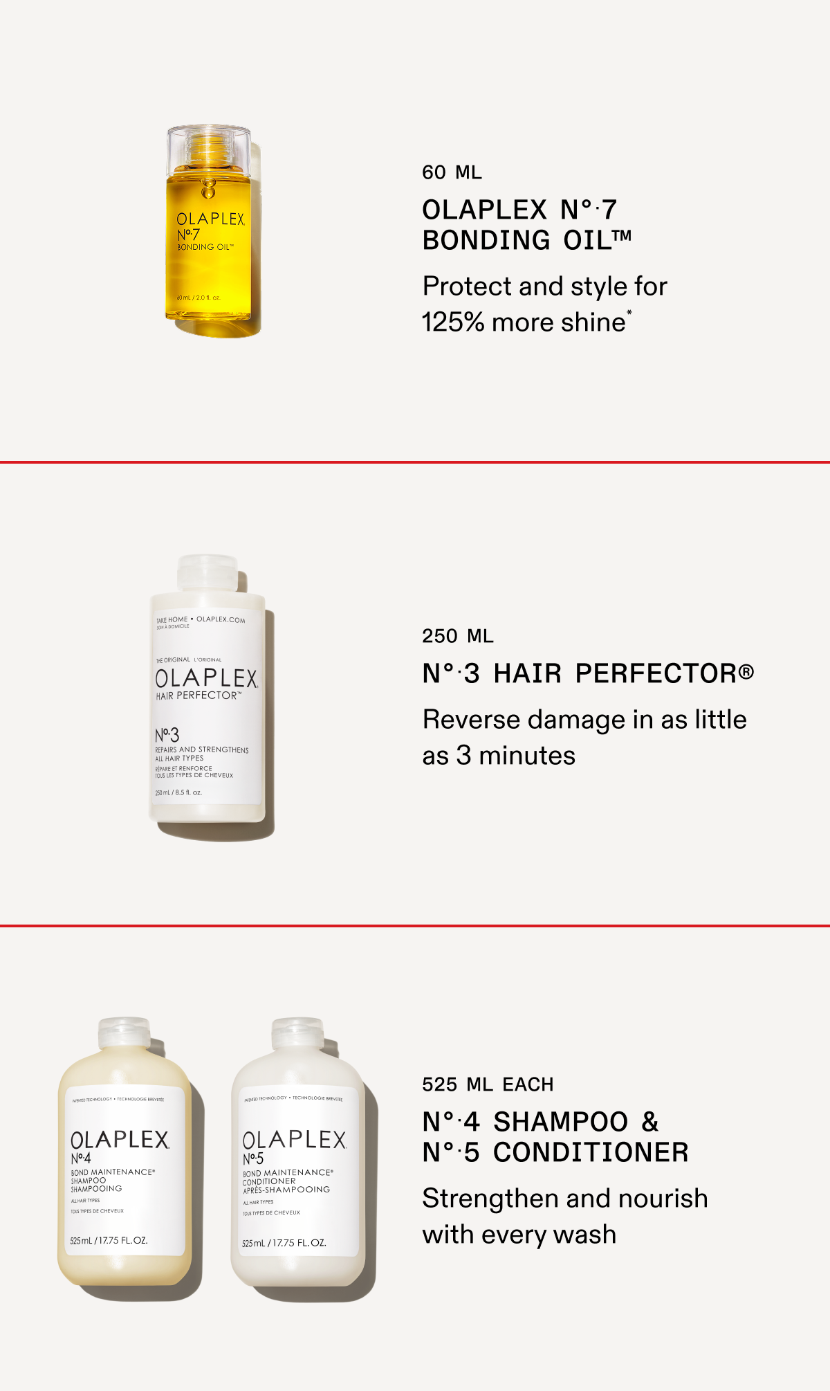 OLAPLEX No.7 Bonding Oil | No.3 Hair Perfector | No.4 Shampoo & No.5 Conditioner