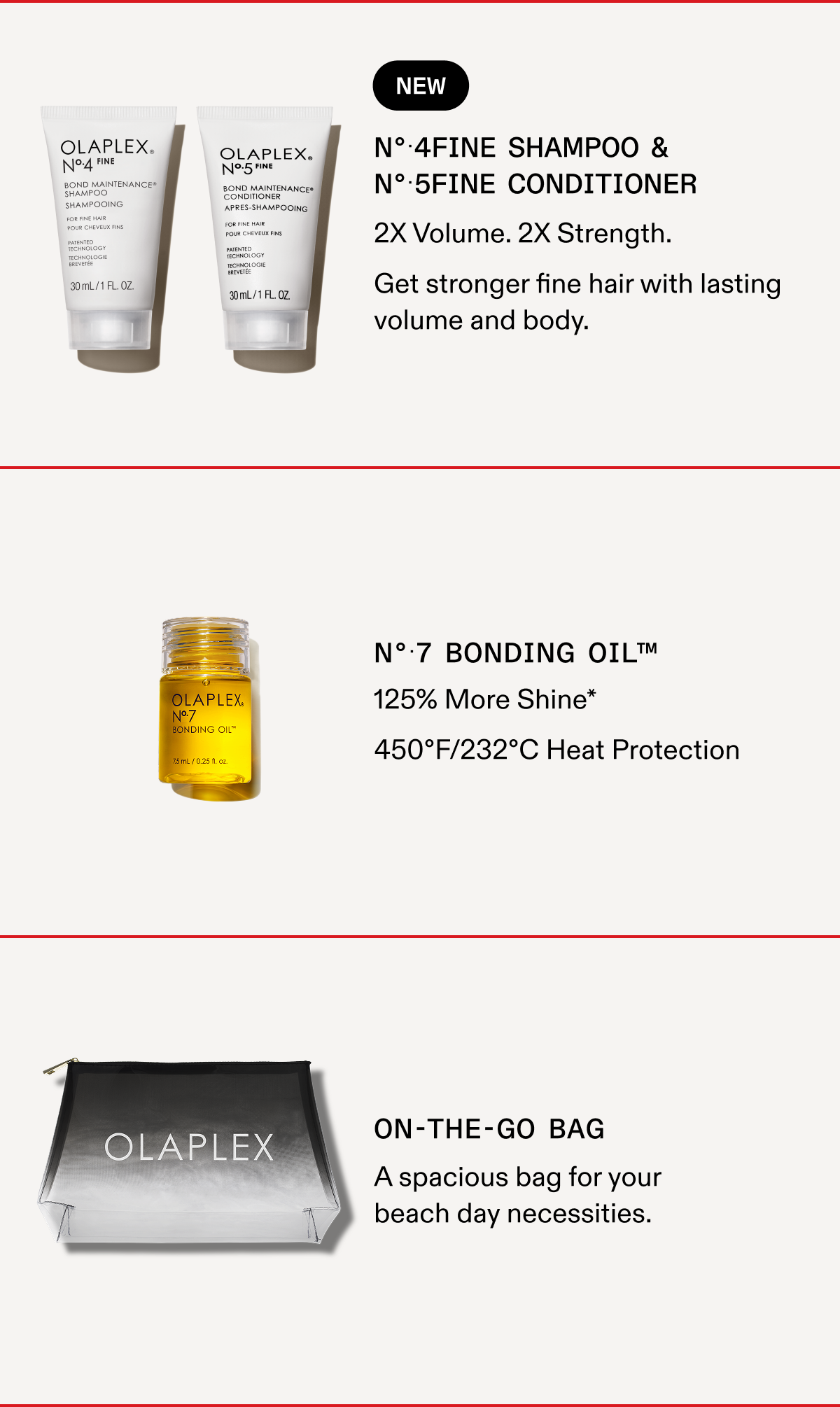 No.4Fine Shampoo & No.5Fine Conditioner | No.7 Bonding Oil | On-The-Go Bag