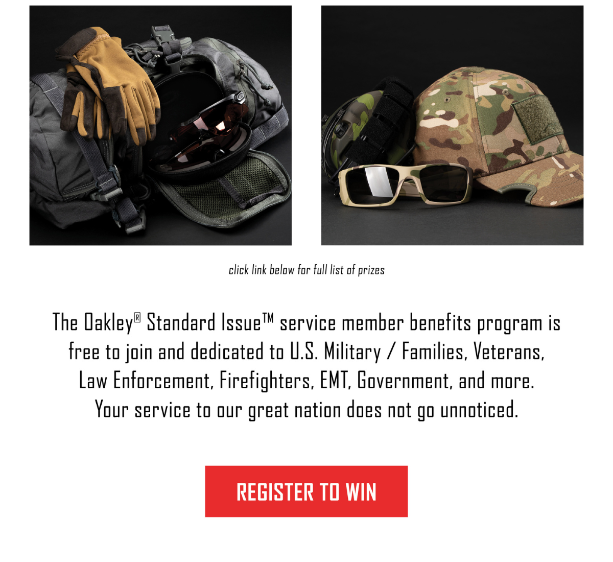 Oakley Standard Issue service member benefits program