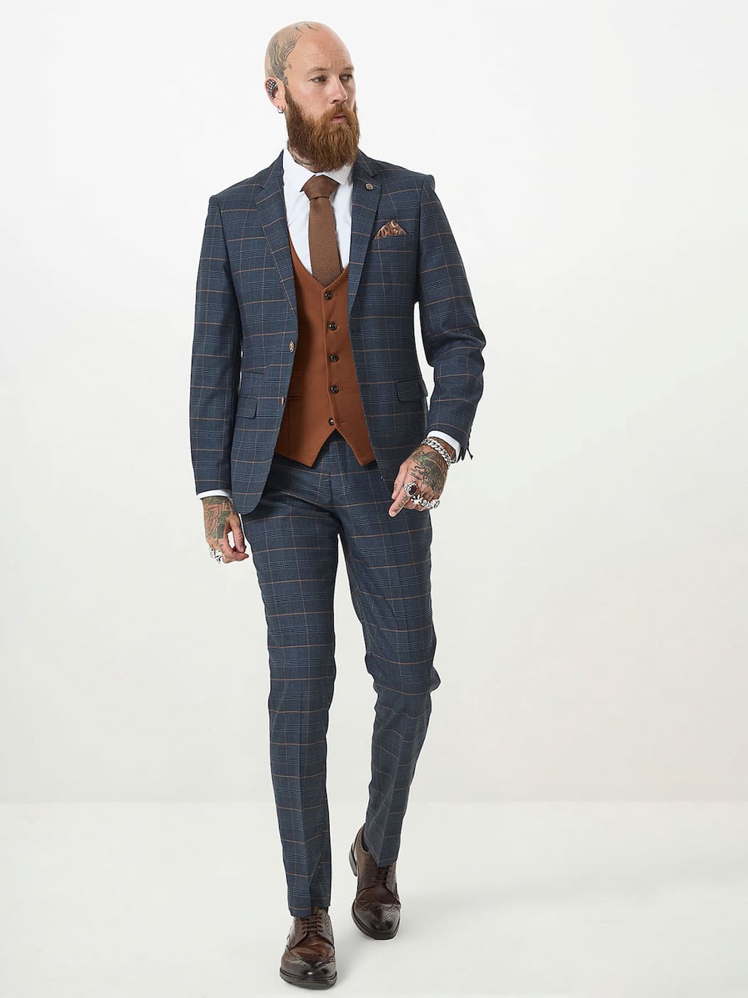 A man models a check mix and match suit