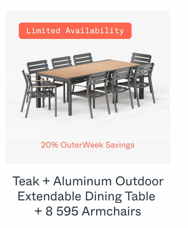 Teak + Aluminum Outdoor Extendable Dining Table  + 8 595 Armchairs