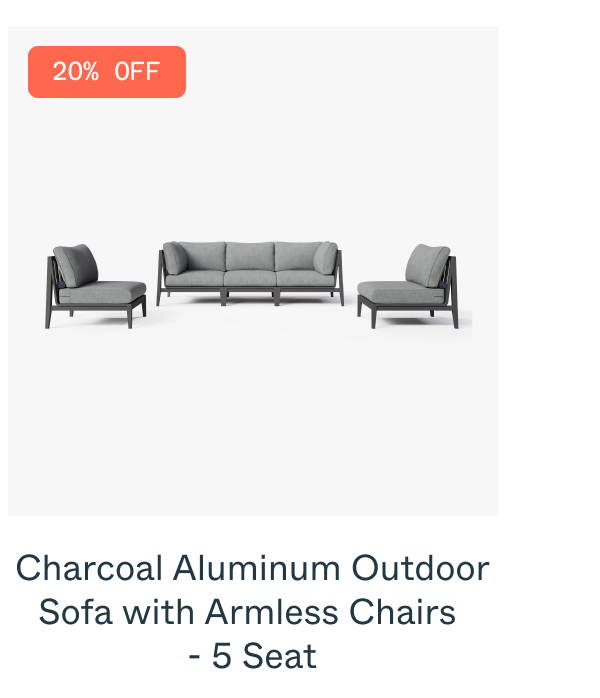 Charcoal Aluminum Outdoor Sofa with Armless Chairs - 5 Seat