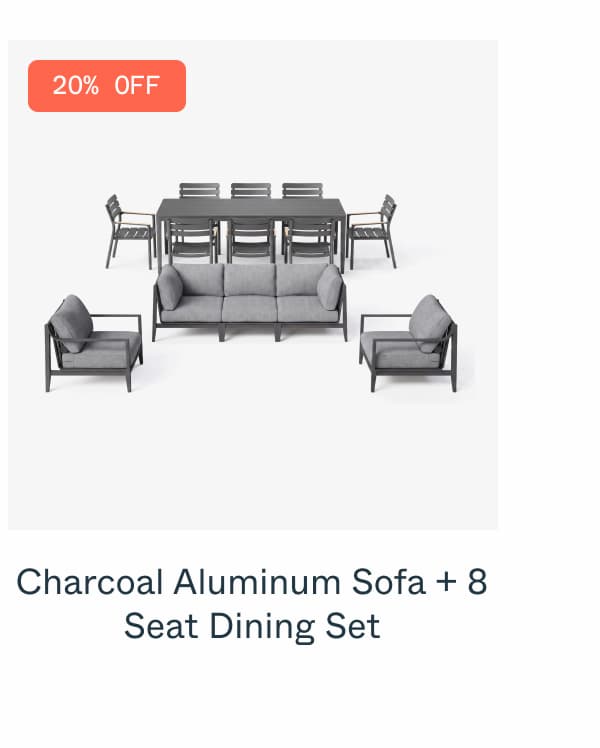Charcoal Aluminum Sofa + 8 Seat Dining Set